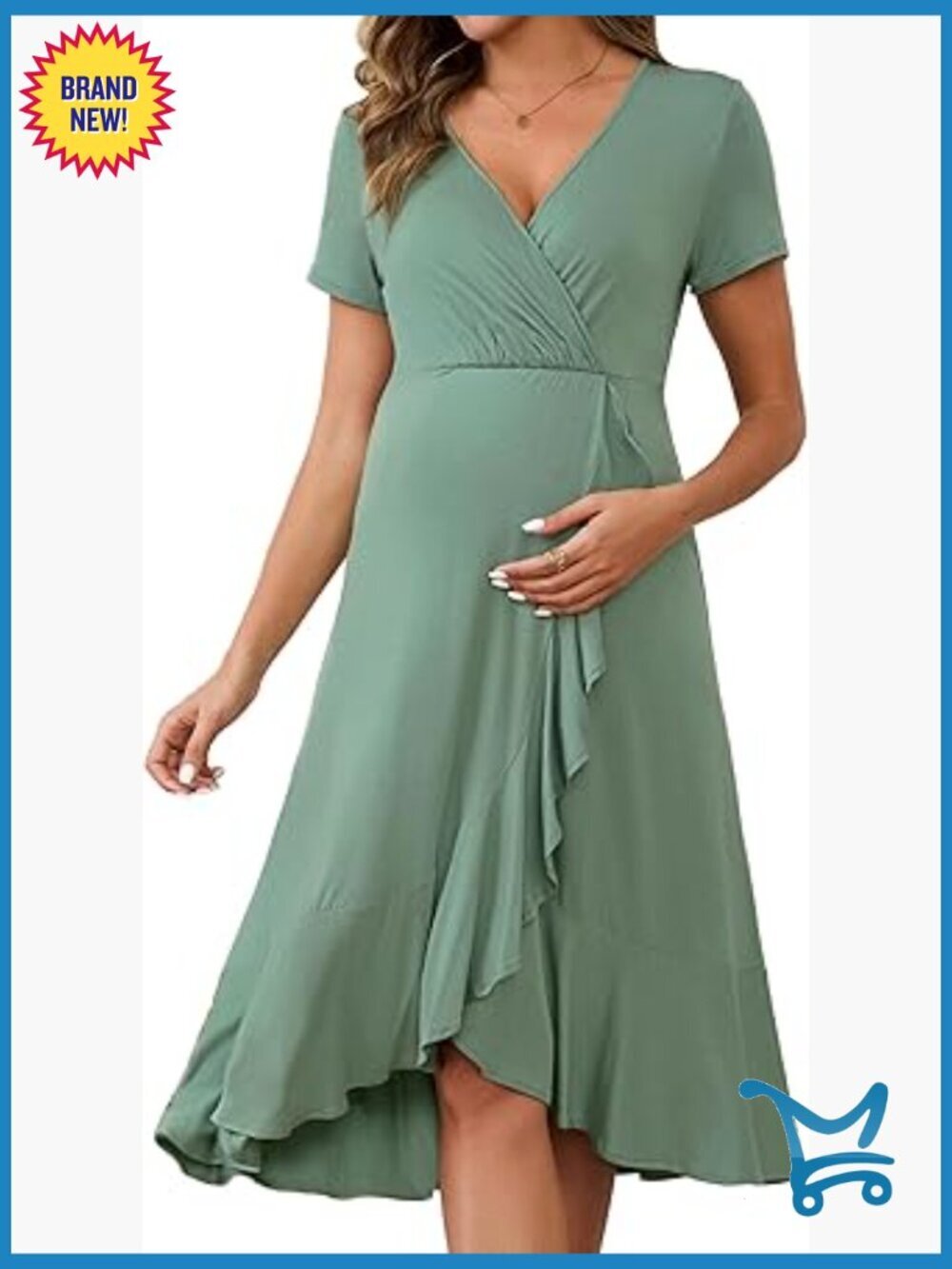 Maternity Wrap V Neck Pleated Ruffle Dress Midi Nursing Bridesmaid